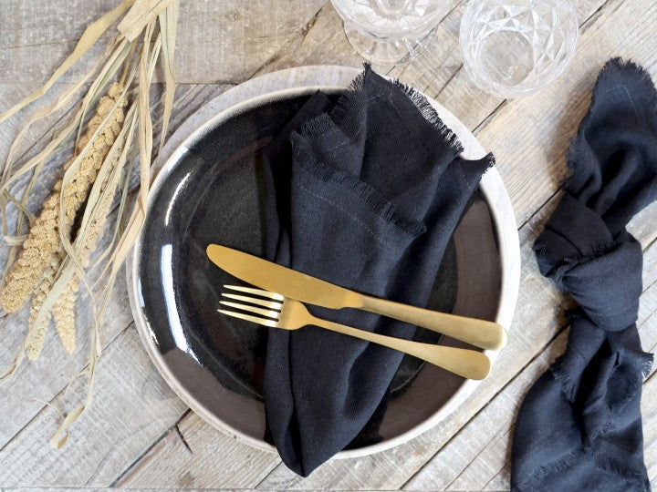 Cloth Napkin in black with frayed edges