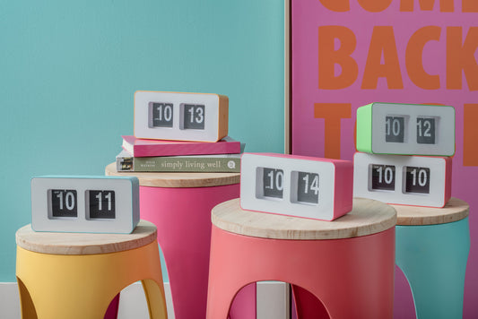 Present Time Wall/Table Clock Funky Flip in Bright Pink