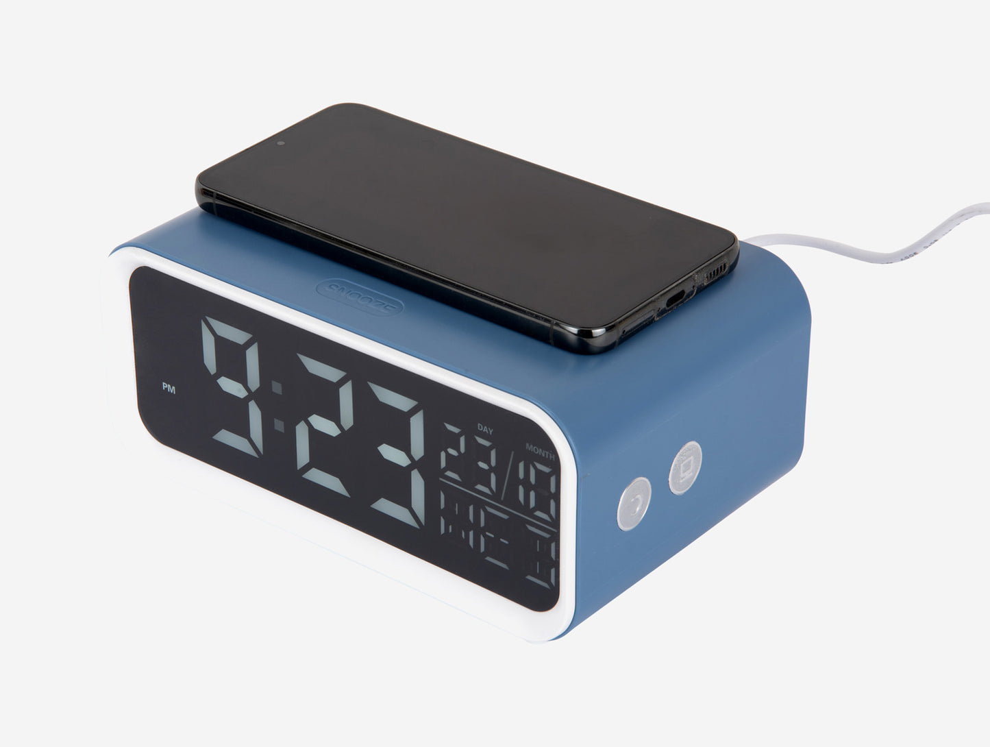 Present Time Alarm Clock Chunky LED w. Phone Charger in Classic Blue