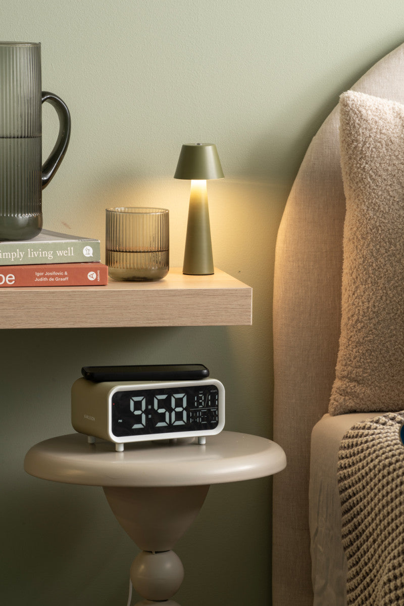 Present Time Alarm Clock Chunky LED w. Phone Charger in Tea Green