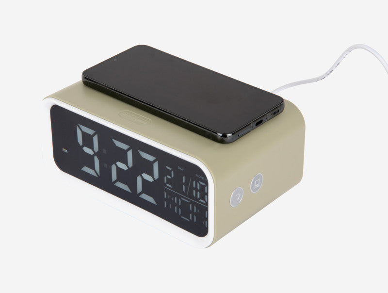 Present Time Alarm Clock Chunky LED w. Phone Charger in Tea Green