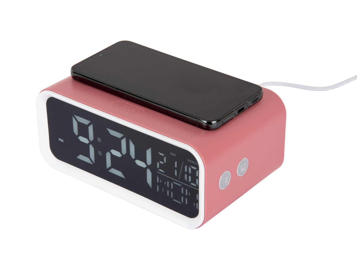 Present Time Alarm Clock Chunky LED w. Phone Charger in Rose Tan