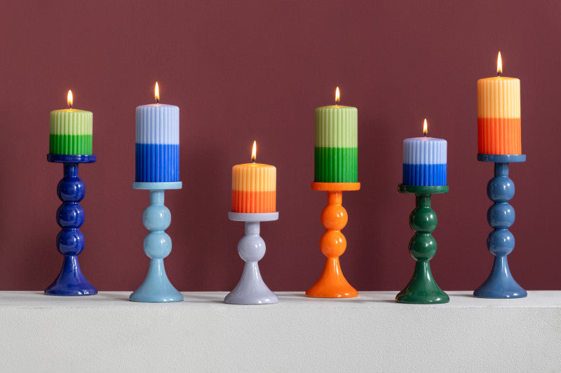 Present Time Candle Holder Funky Large in Classic Blue