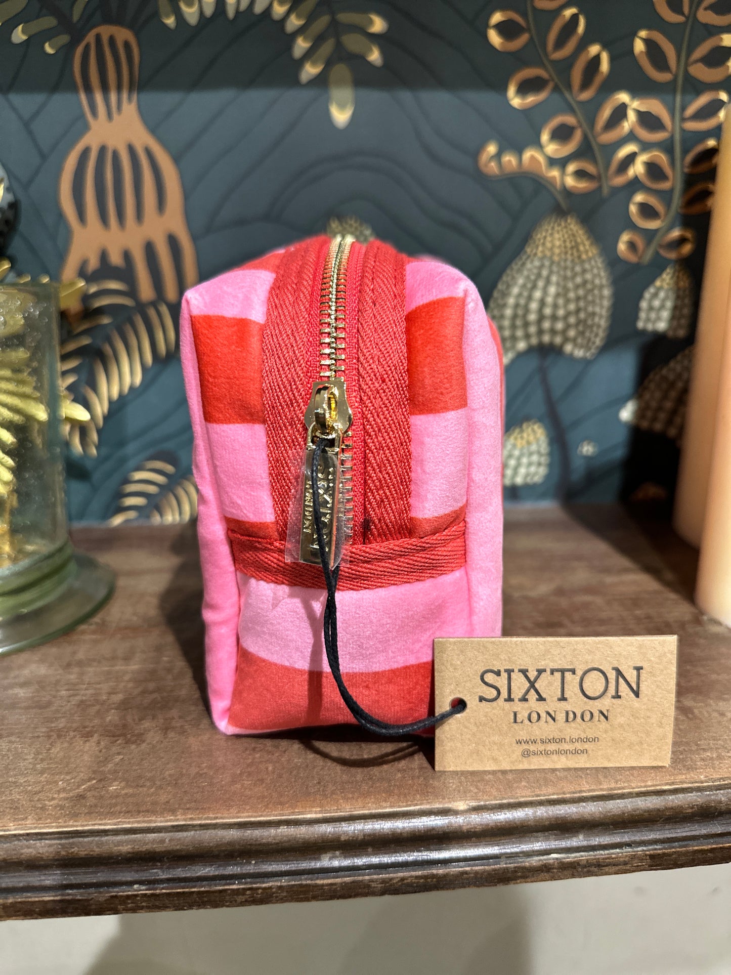 Sixton London Striped Make-up Bag & Bow Brooch - Large