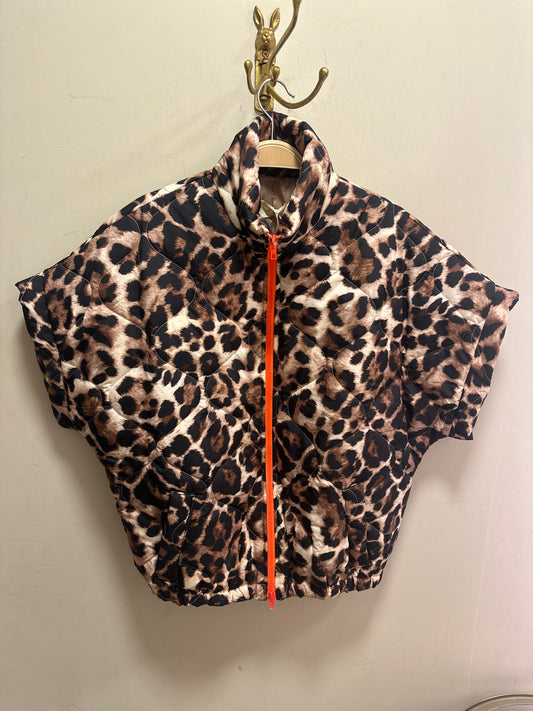 Padded showerproof leopard gilet with orange zip