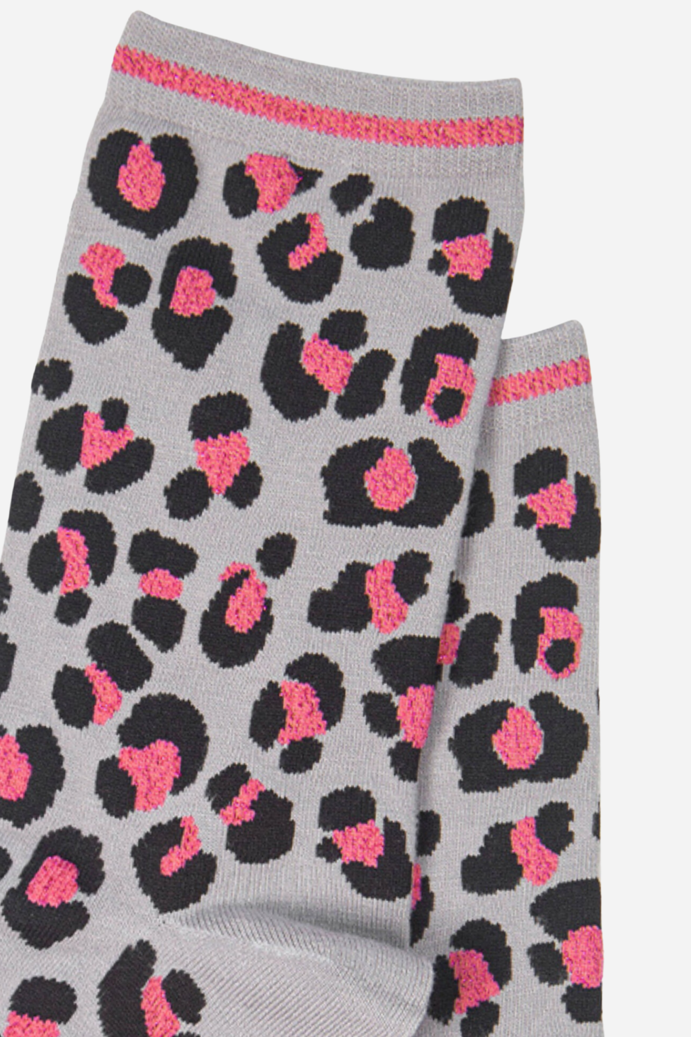 Women's Bamboo Ankle Socks Leopard Print Grey Pink