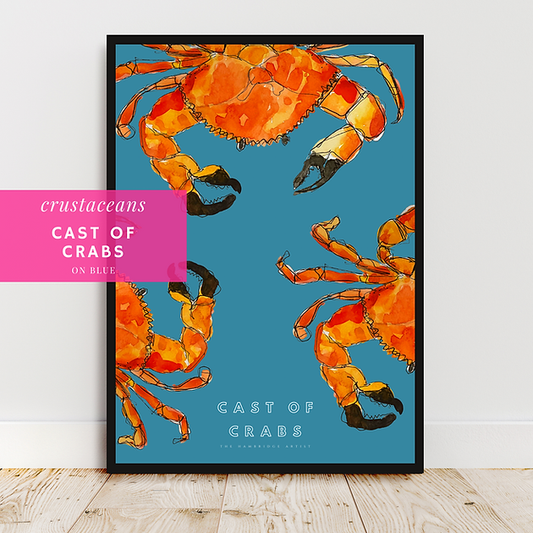 The Hambridge Artist 40x50cm Cast of Crabs Blue Unframed Print