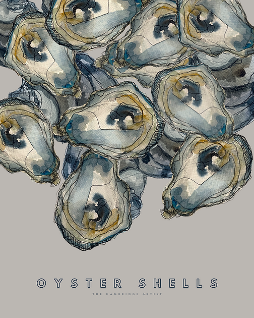 The Hambridge Artist 50x70cm Oyster Shells on Taupe Background Unframed Print