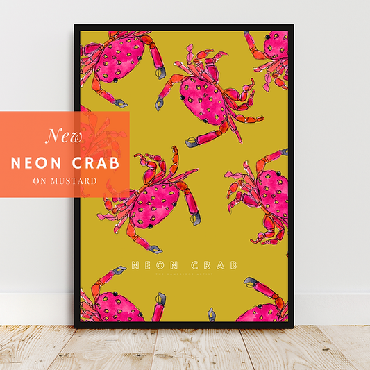 The Hambridge Artist 40x50cm Neon Crab on Mustard Unframed Print