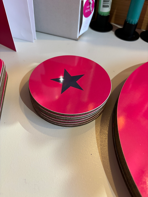 The Hambridge Artist Melamine cork backed Coaster - Round Star Pink