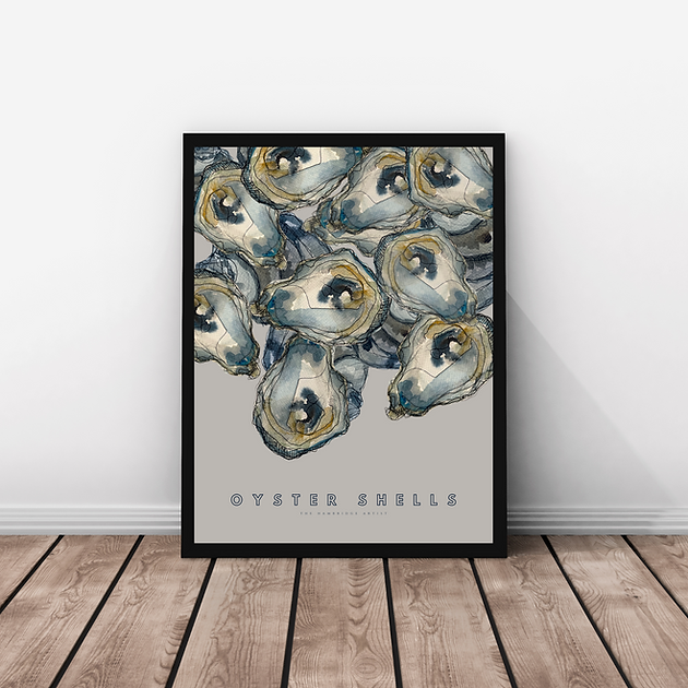 The Hambridge Artist 40x50cm Oyster Shells on Taupe Background Unframed Print