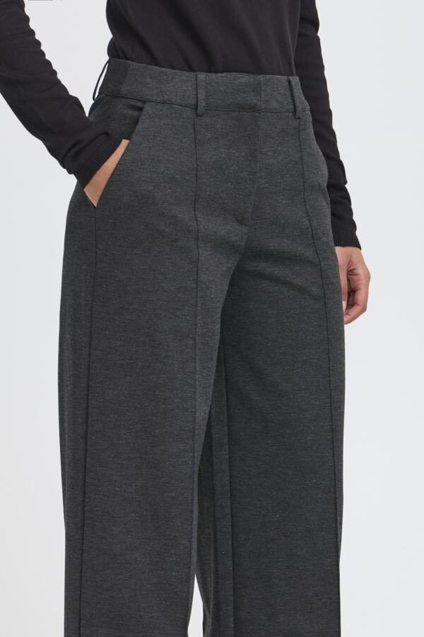 ICHI Kate Office Long Wide Pants in Dark Grey Melange