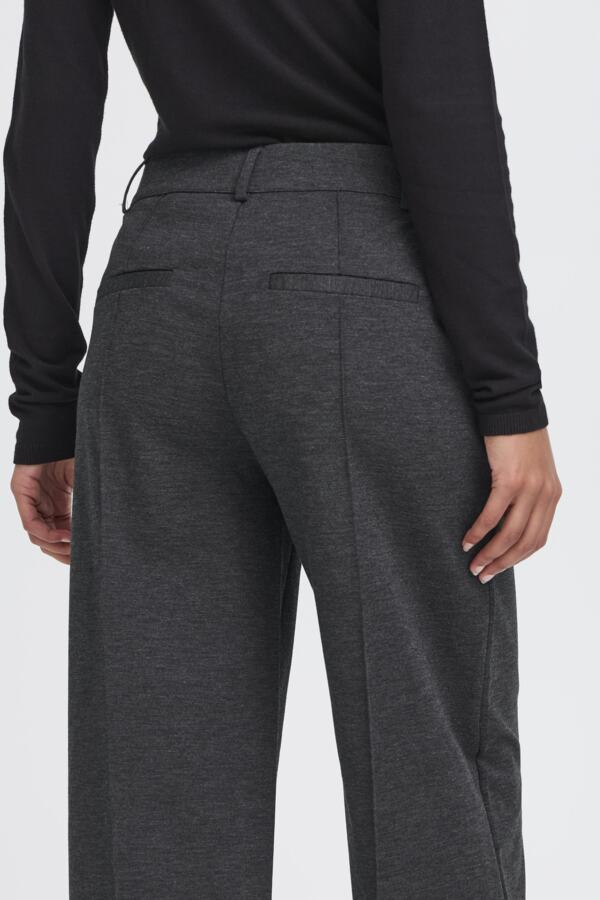 ICHI Kate Office Long Wide Pants in Dark Grey Melange