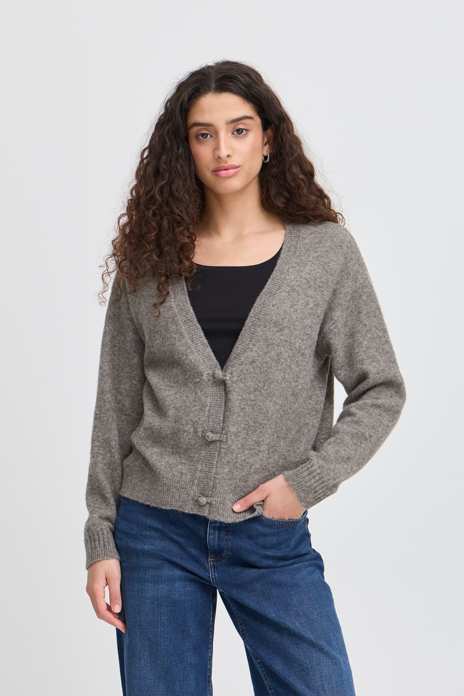 ICHI Dasila Cardigan in Dark Grey Melange