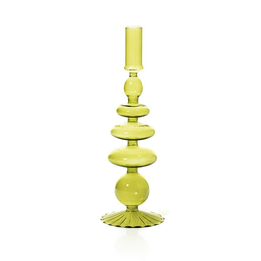 Taper holder - Pear green coloured glass