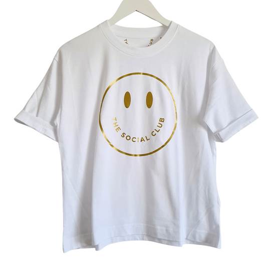 The Social Club London WHITE & GOLD TSHIRT - 100% ORGANIC COTTON with gold outline