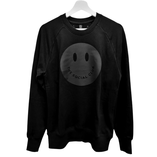 The Social Club London Black on Black Happy Face Sweatshirt - 100% Organic Cotton - Unisex