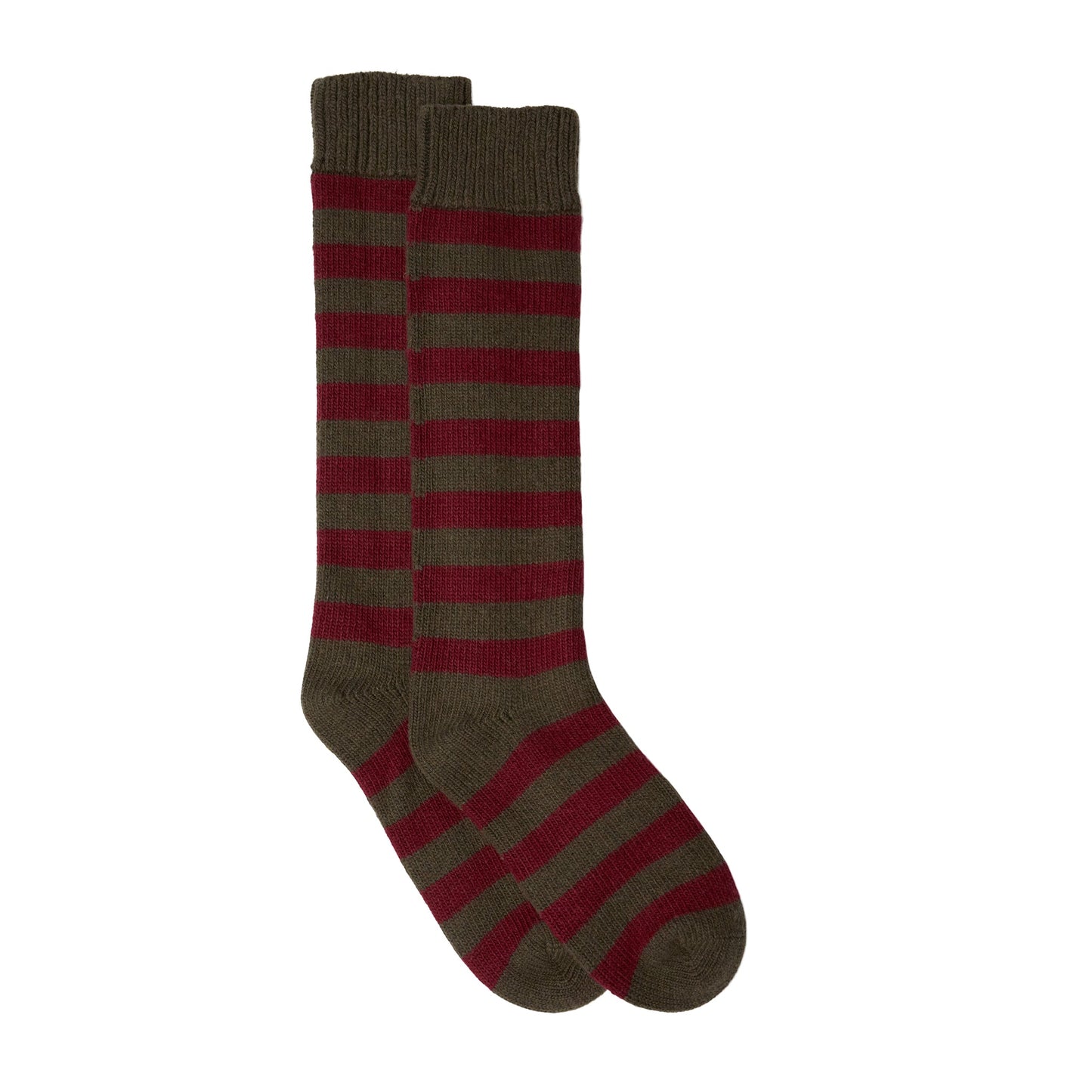 Somerville Cashmere Blend Long Stripe Sock in Khaki / Plum