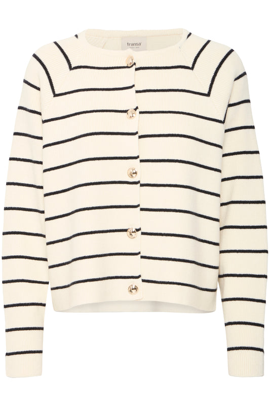 Striped cardigan with buttons on a white background