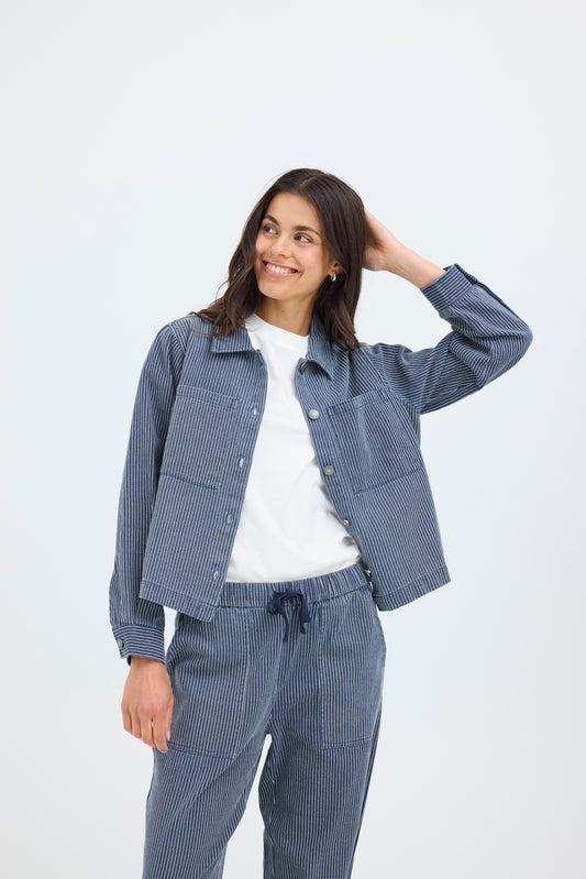 Fransa Twinni Casual Jacket in Navy Blazer Stripe