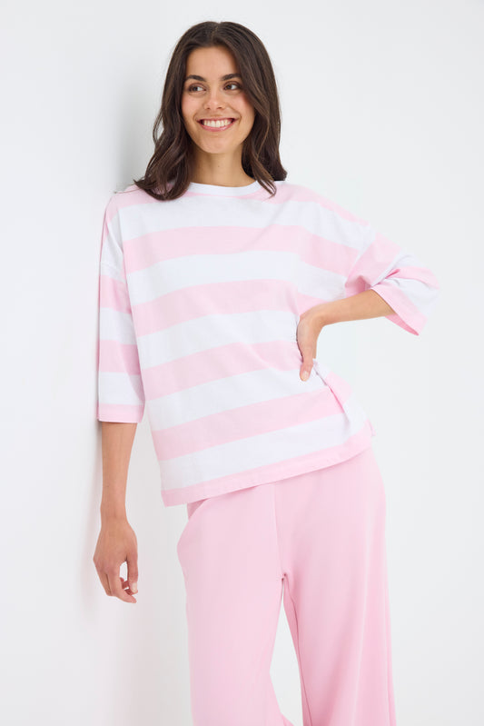 Fransa Milda Tee in White w. Cameo Pink