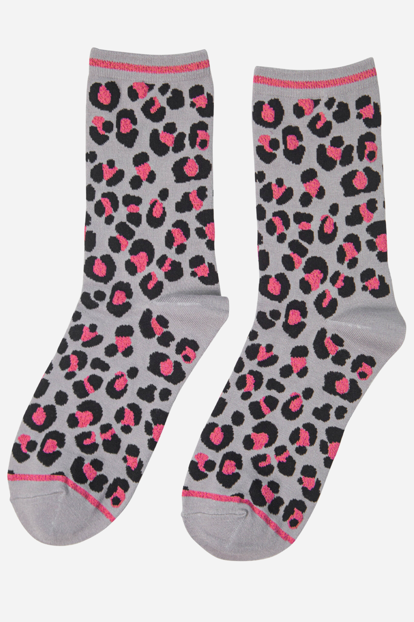 Women's Bamboo Ankle Socks Leopard Print Grey Pink