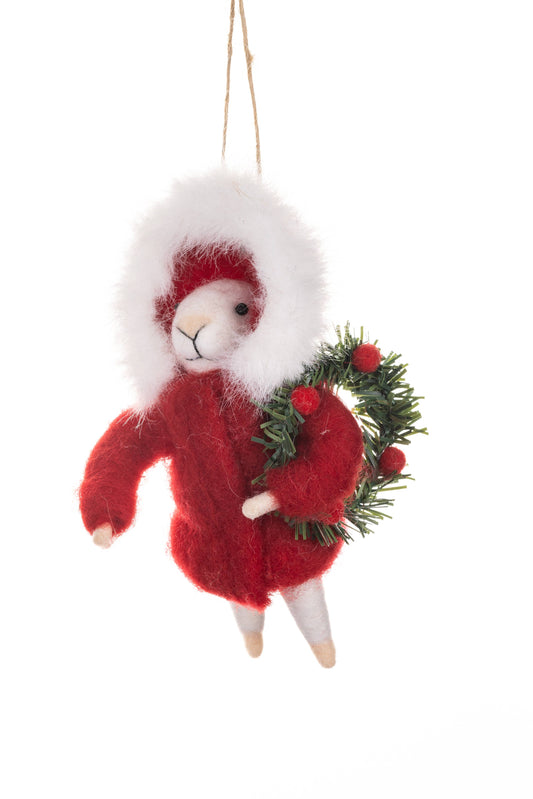 Red Coat Mouse with Wreath Decoration