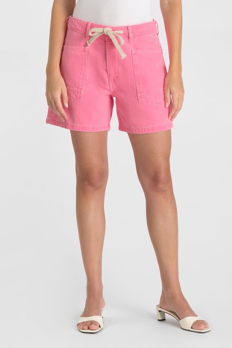 Les Temps Perises Mado Denim Shorts in Fluro Pink