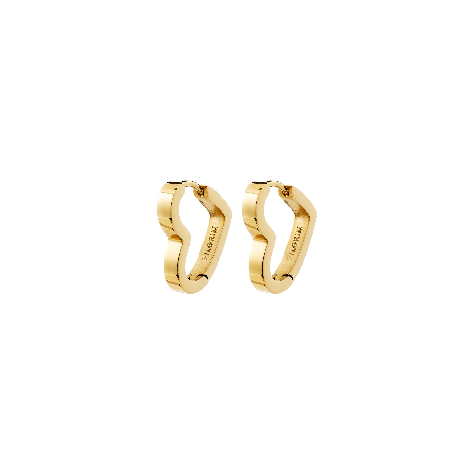 Pair of gold hoop earrings on a white background