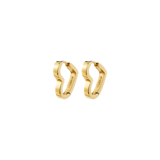 Pair of gold hoop earrings on a white background