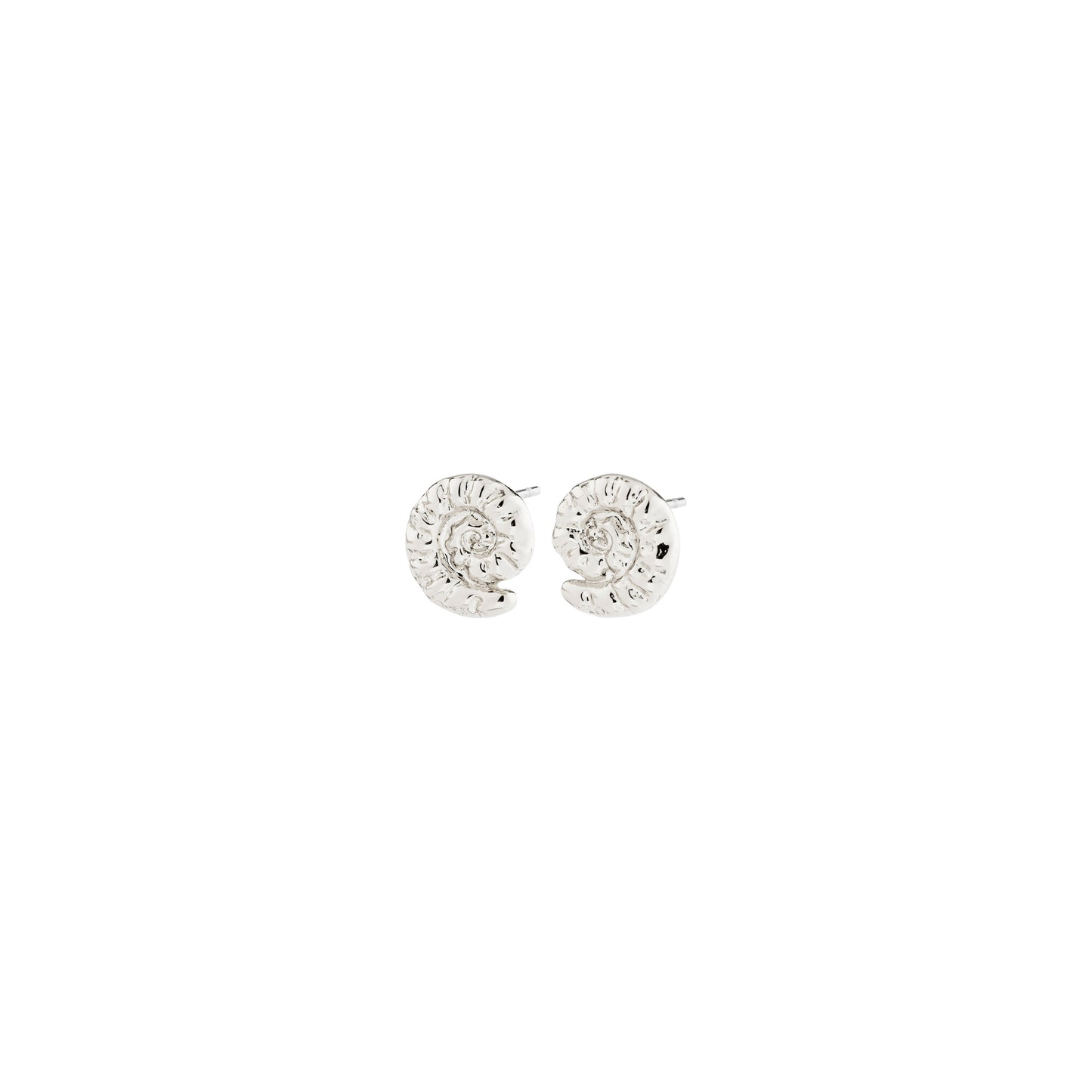 Pair of silver earrings with clear stones on a white background