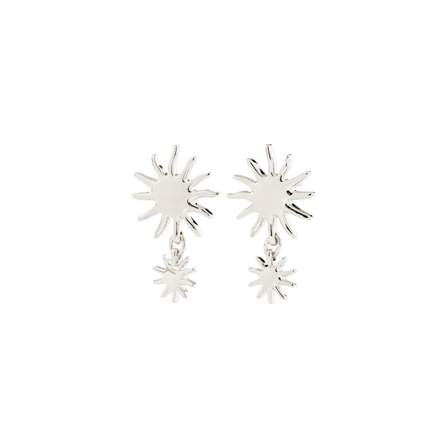 playful silver double sun motif earrings on a white background