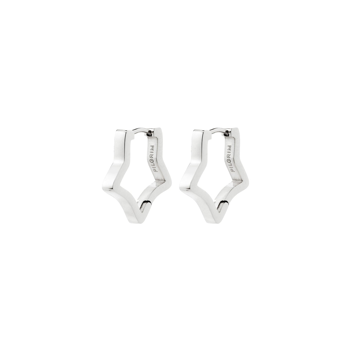 Silver star-shaped silhouette earrings on a white background
