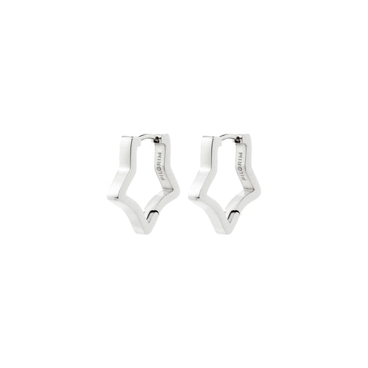 Silver star-shaped silhouette earrings on a white background