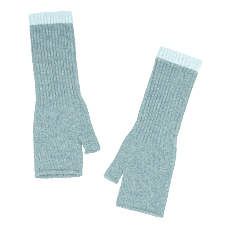 Quinton + Chadwick Soft Fingerless Wristwarmers with Contrast Cuff in Sea Mist and Aqua