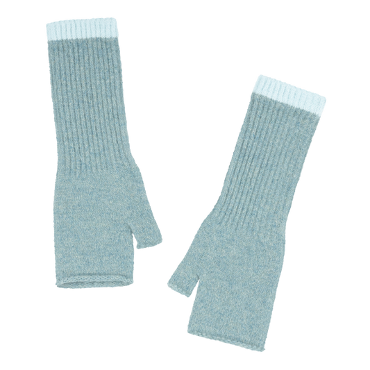 Quinton + Chadwick Soft Fingerless Wristwarmers with Contrast Cuff in Sea Mist and Aqua