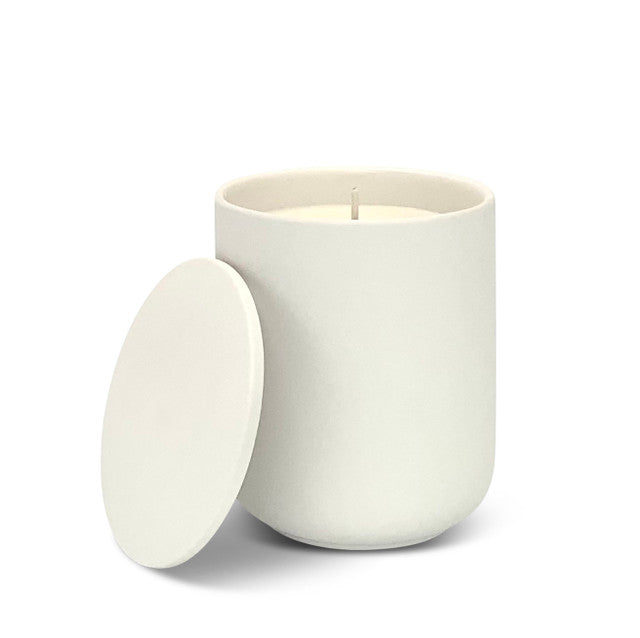 White Ceramic Candle Pot with lid - Shiso, Vetiver & Frankincense