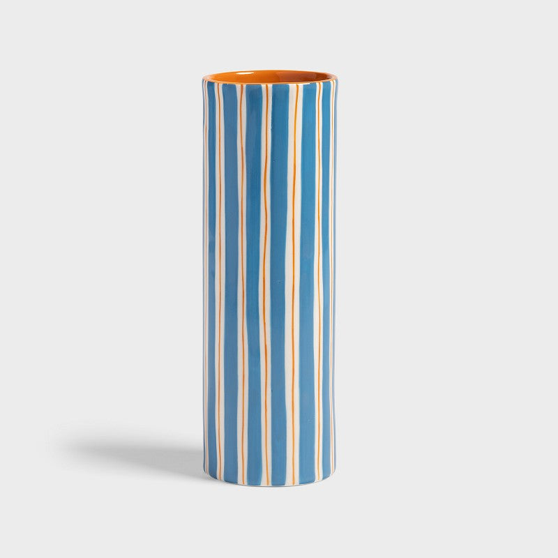 &Kelvering Large Vase Ray Blue Vase with orange and blue stripes