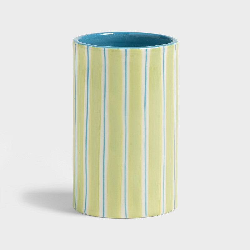 &Kelvering Large Vase Ray Green with lime green and blue stripes