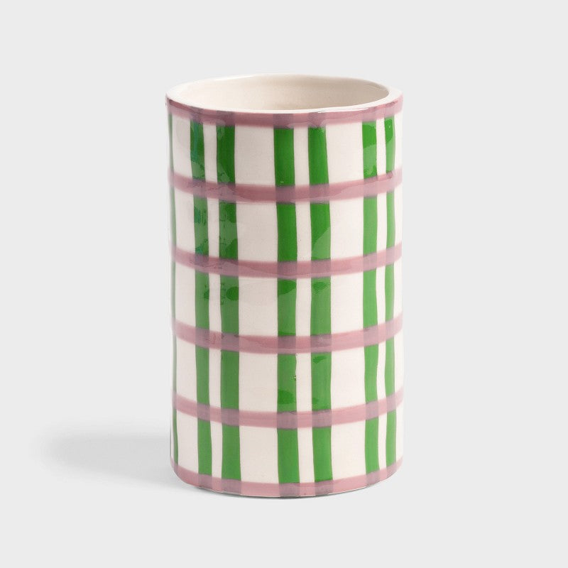 &Kelvering Large Vase Clash Grid with painterly pink and green check