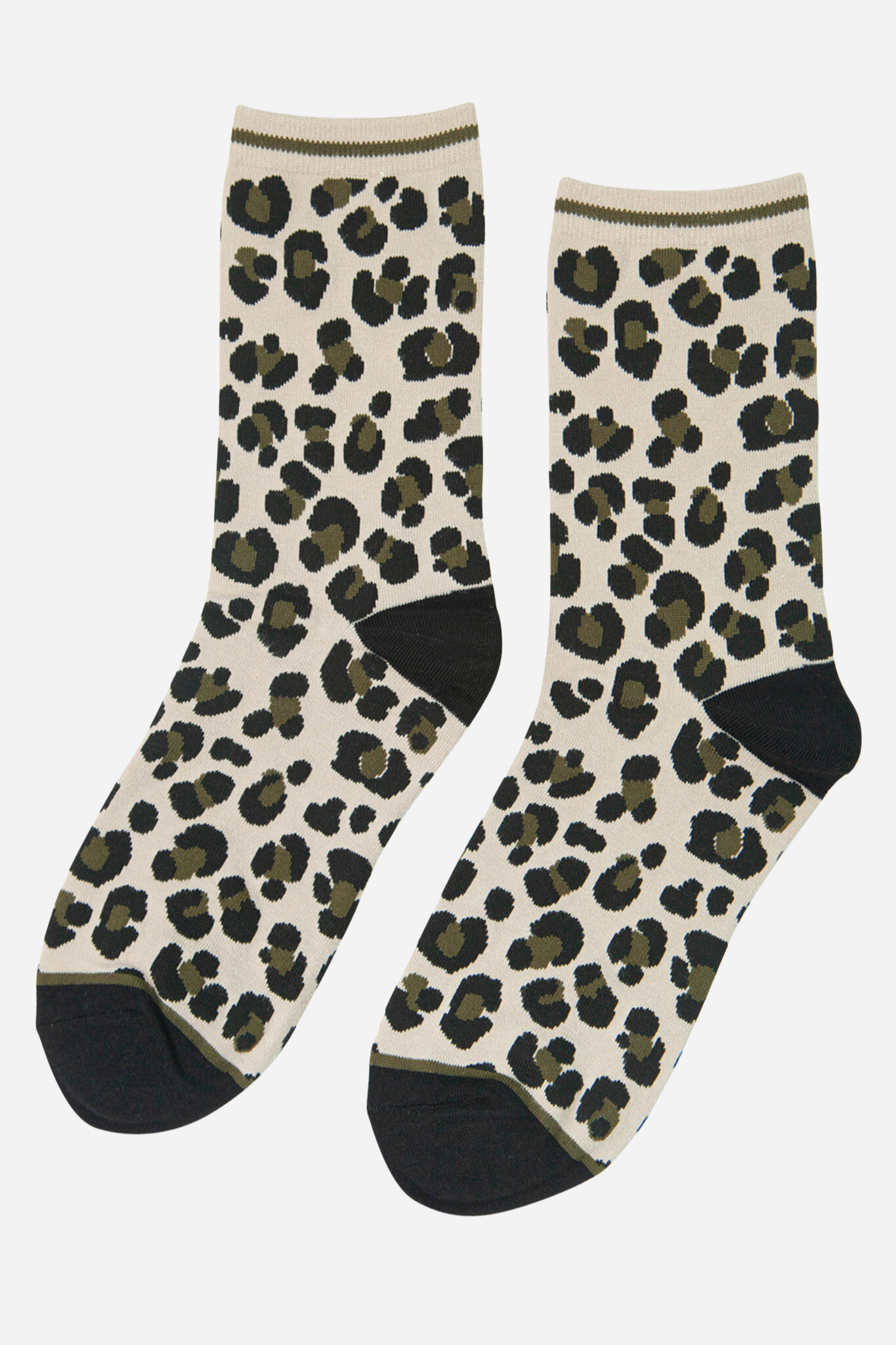 Women's All Over Leopard Print Bamboo Socks Cream