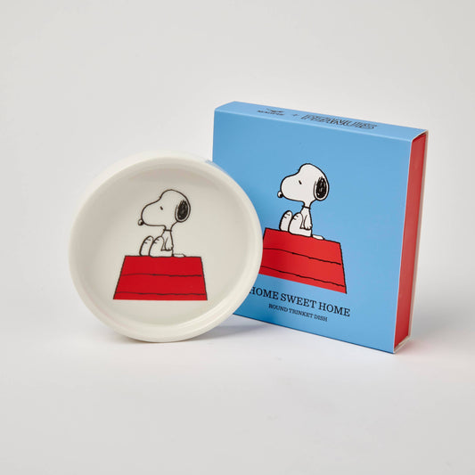 Snoopy-themed trinket dish and packaging on a white background