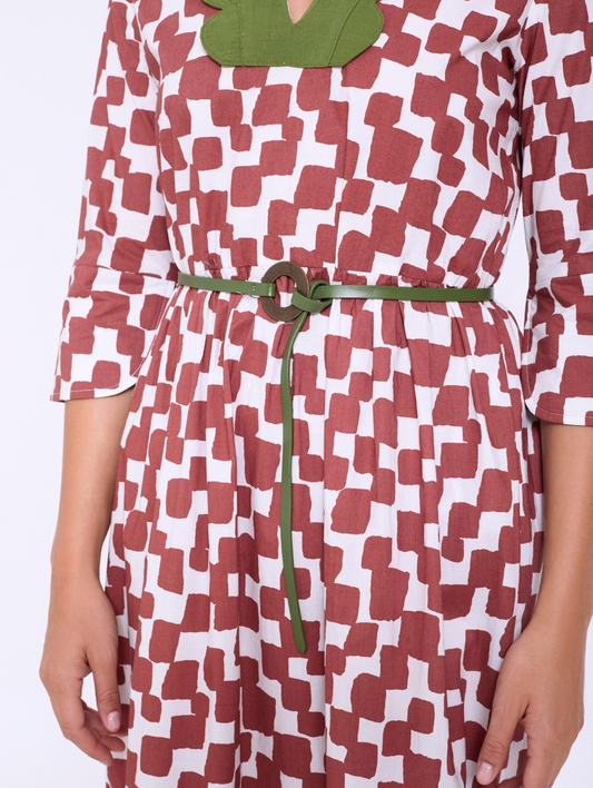 Skatie Long Square Cotton Dress with Waves