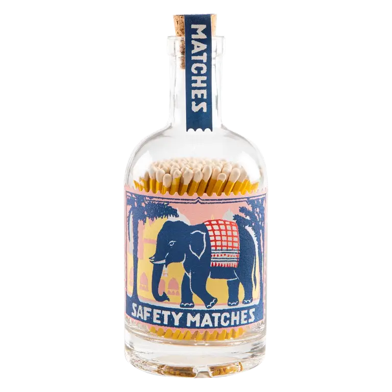 Archivist | UK - Pink Elephant Match Bottle | Glass Bottle - Safety Matches