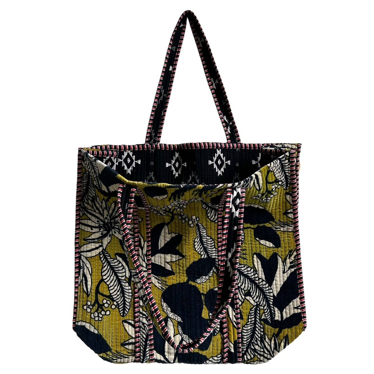 Sixton Madagascar velvet tote bag monochrome floral - large