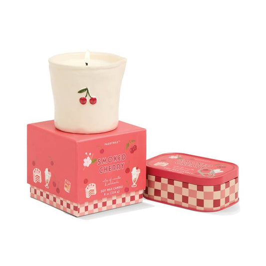 Bistro 8oz Printed White Ceramic Candle with Box - Strawberry