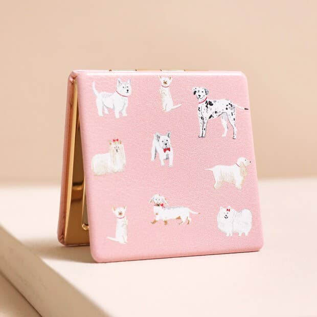Lisa Angel - Pink Dog Print Compact Mirror