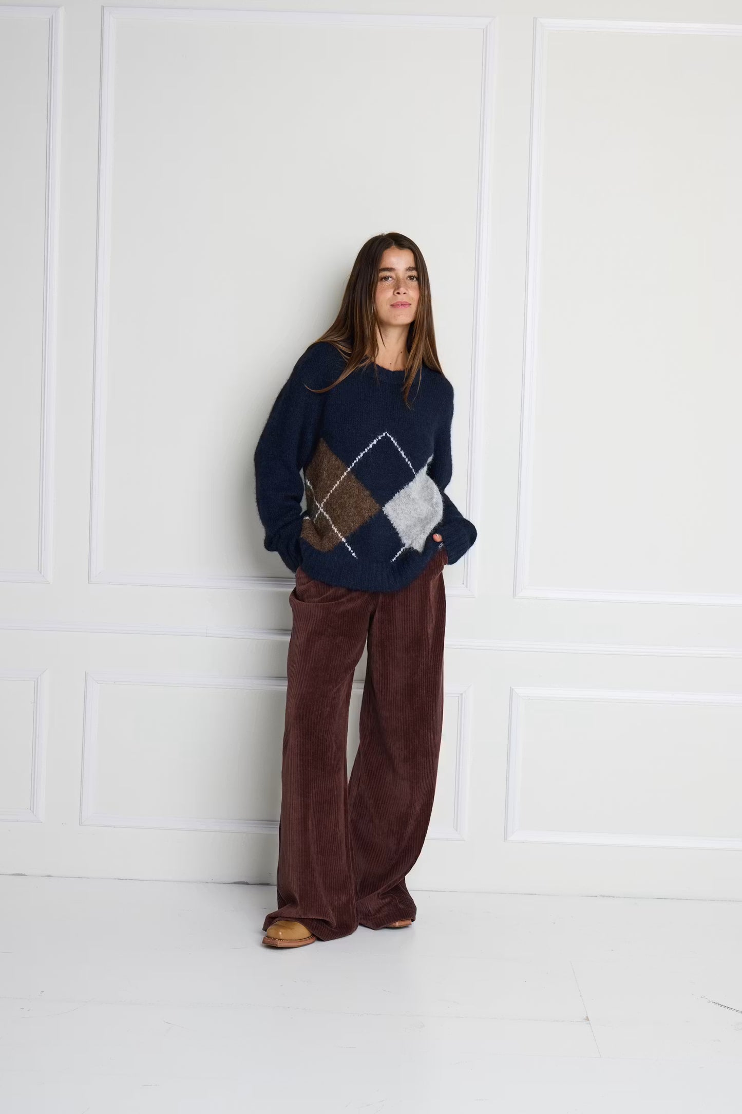 ICHI Bayana LS Jumper in Total Eclipse Harlekin