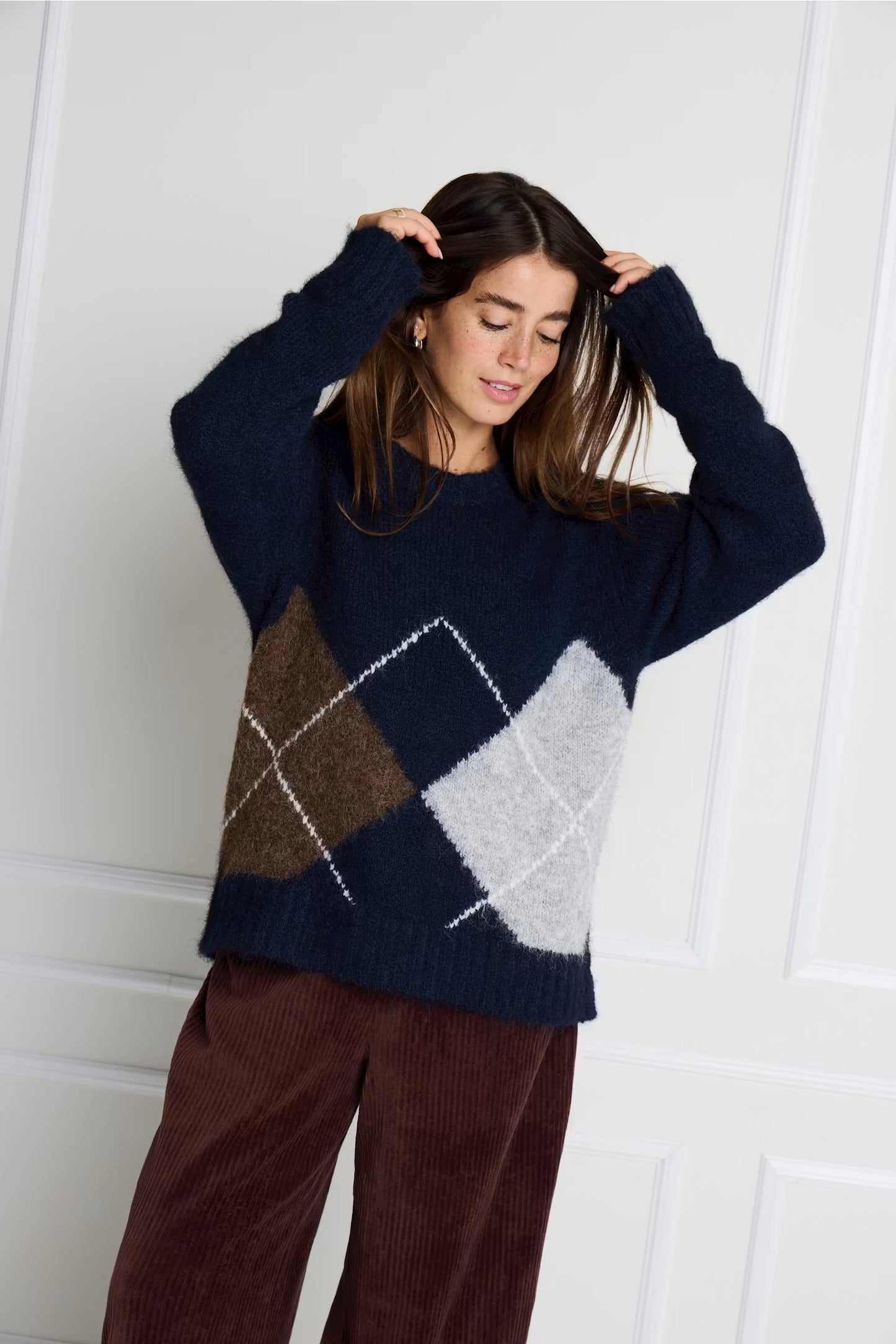 ICHI Bayana LS Jumper in Total Eclipse Harlekin