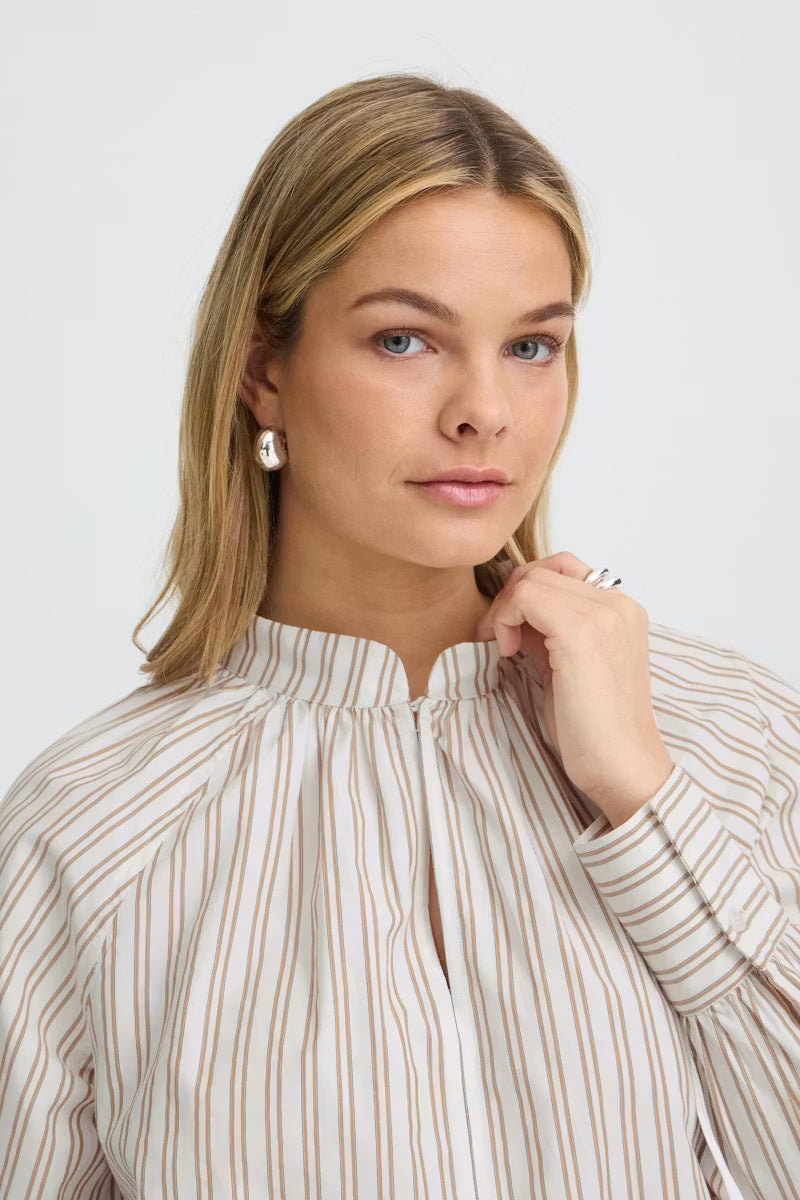 Fransa Zaba Blouse in White Tobacco Stripe